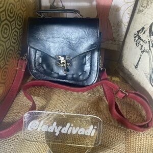 Black Leather Crossbody Purse Red Strap Unique